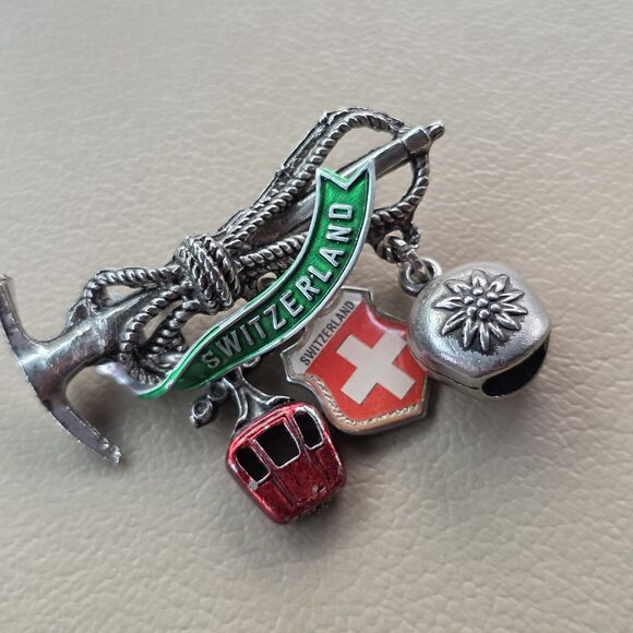 Switzerland Hat Lapel Pin  3 Charms Bell First Aid - Picture 4 of 12